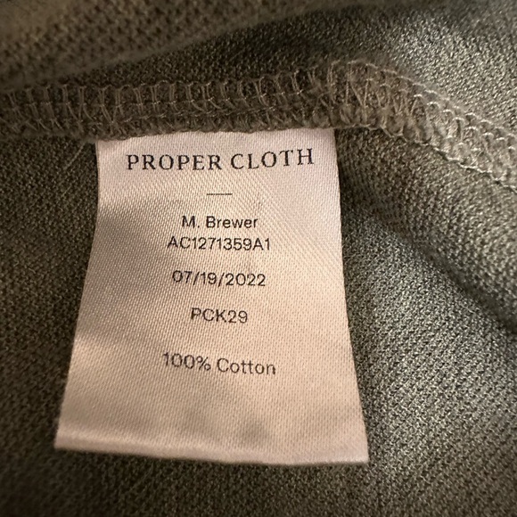 Proper Cloth Polo Shirt Men’s Olive Long Sleeve Cotton Size 16.5 - Picture 7 of 7